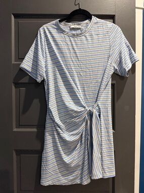 Mango Blue and White Striped Mini Dress with Front Knot